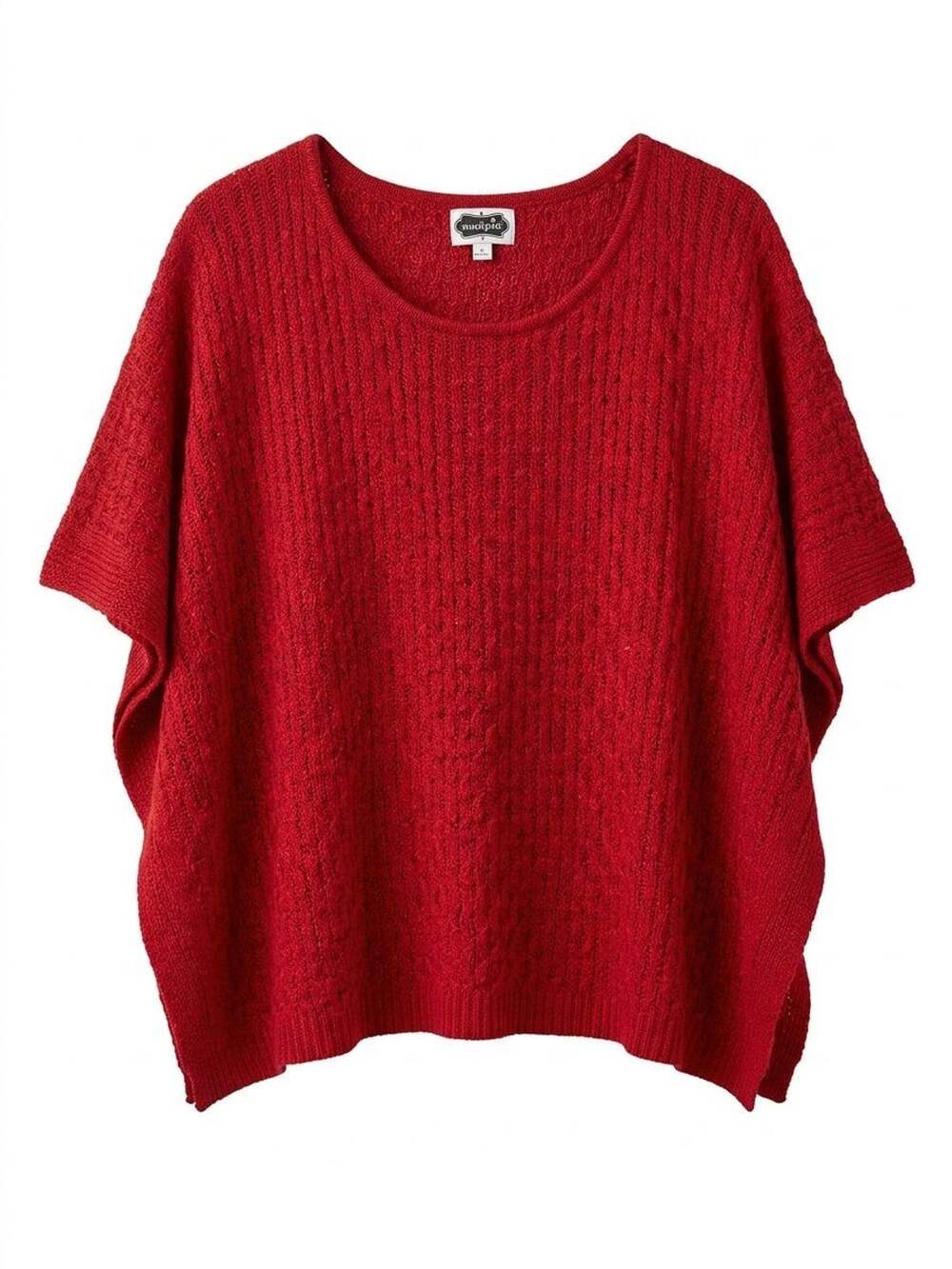 Mud Pie Short Sleeve Knit Poncho Sweater OS Red Oversized Batwing